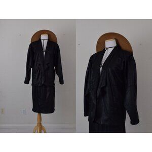 Vintage Black Polyester 2 pc Skirt + Jacket‎ Set